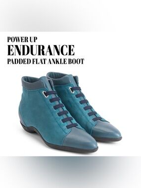 Fluevog EXCELLENT Power Up Endurance two blues leather padded ankle boot -6.5/7